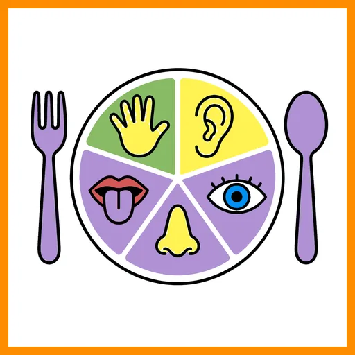Pictograma de dieta sensorial con marco Fitzgerald naranja