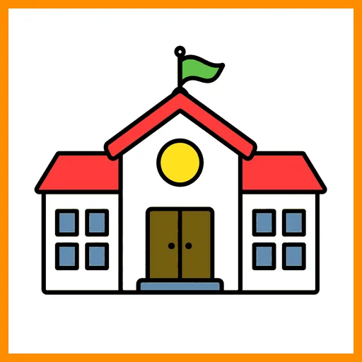Pictograma de escuela con marco Fitzgerald naranja
