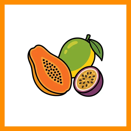 Pictograma de fruta tropical con marco Fitzgerald naranja