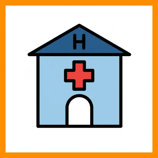 Pictograma de hospital con marco Fitzgerald naranja