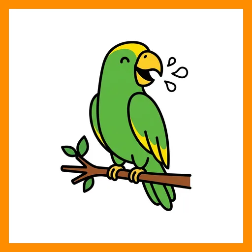 Pictograma de loro verde con marco Fitzgerald naranja
