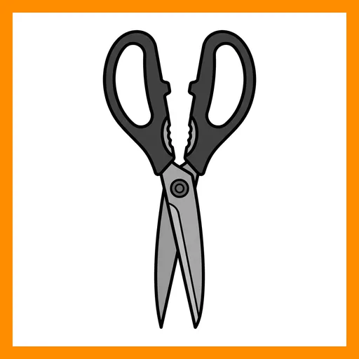 Pictograma de tijeras de cocina con marco Fitzgerald naranja