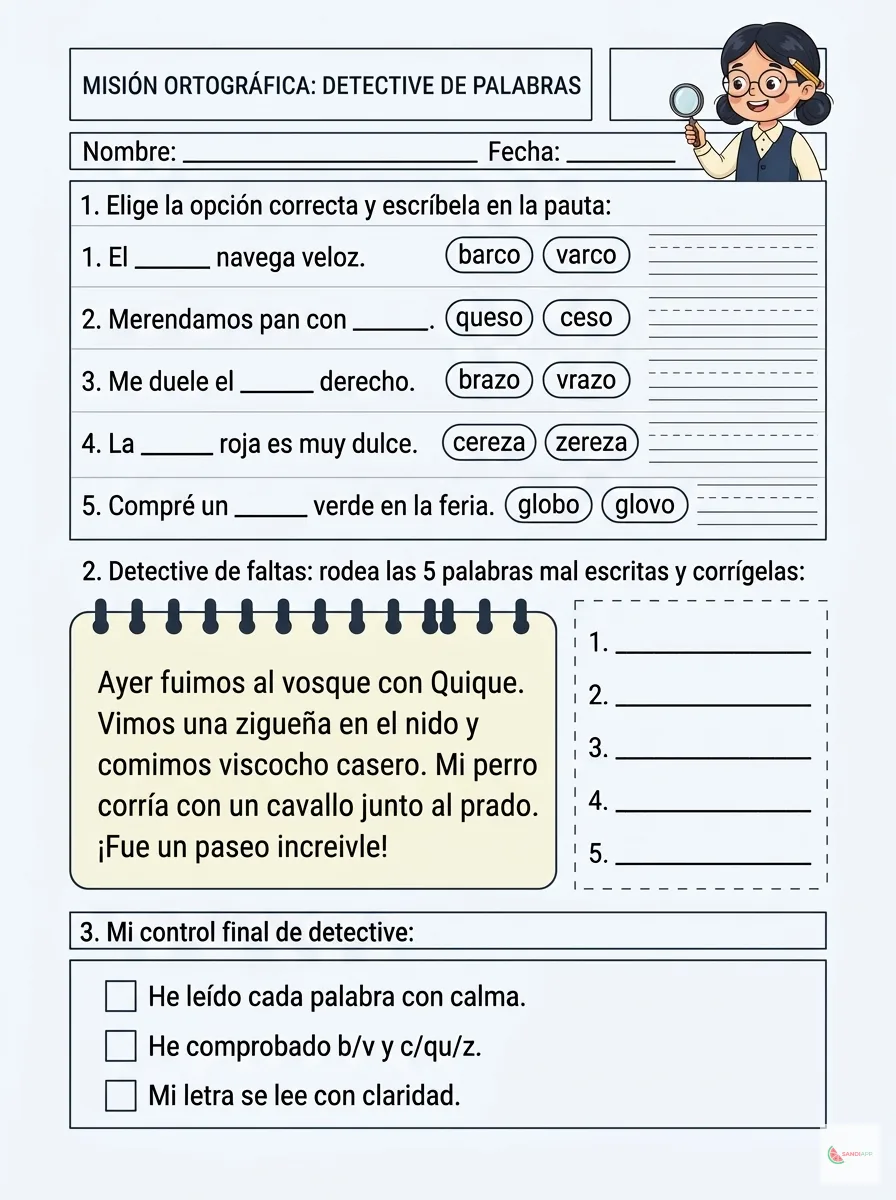 Ficha de consolidación ortográfica y automonitorización · Educación